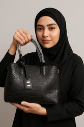 Alligator Print Triple Compartment Satchel Handbag - A New Day Black